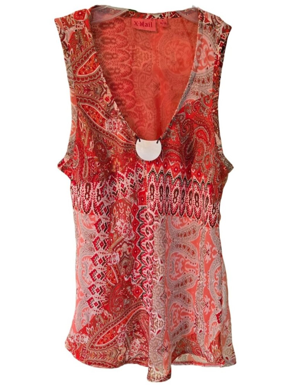 X-Mail Sleeveless Layered Tunic Blouse Women's Small Red Paisley Boho Festival